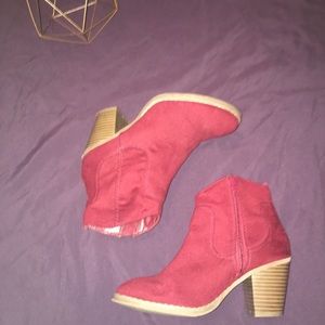 Red suede booties